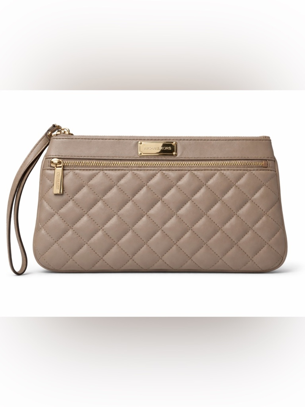 Michael Kors Quilted Leather Clutch in Taupe Beige with Gold Hardware 🤩